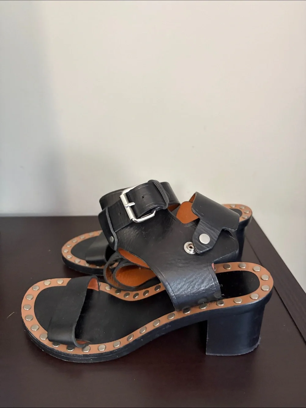 Isabel Marant Jehon Buckle Sandals Black Leather Italy Designer Sz 37 US 7